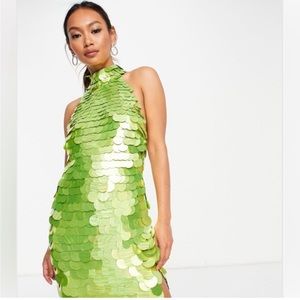 ASOS Design Disco Sequin Halter Mini Dress